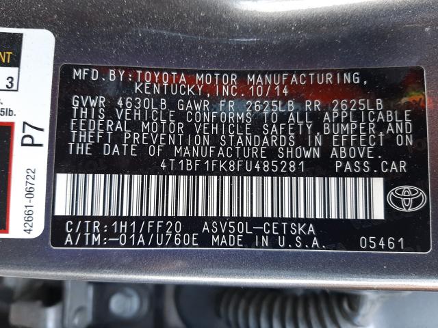 Photo 9 VIN: 4T1BF1FK8FU485281 - TOYOTA CAMRY LE 