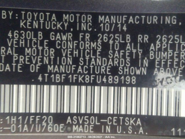 Photo 8 VIN: 4T1BF1FK8FU489198 - TOYOTA CAMRY 