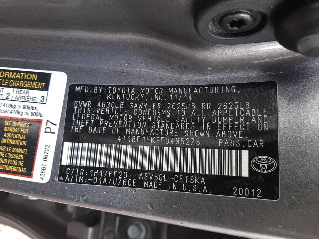 Photo 9 VIN: 4T1BF1FK8FU495275 - TOYOTA CAMRY LE 