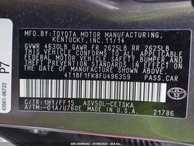 Photo 8 VIN: 4T1BF1FK8FU496359 - TOYOTA CAMRY 