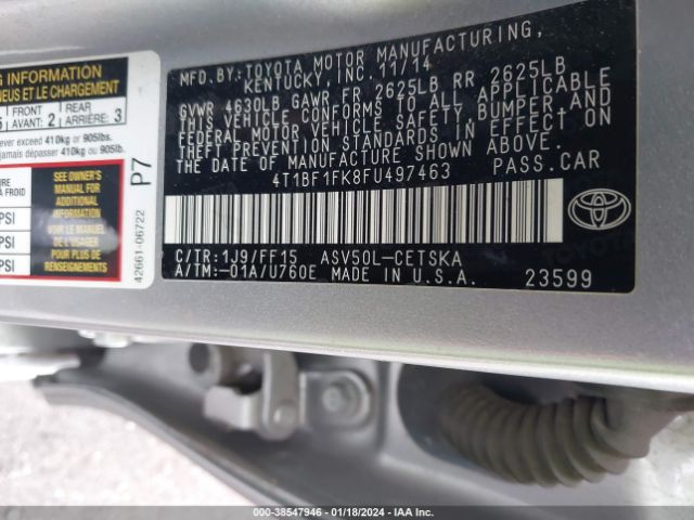 Photo 8 VIN: 4T1BF1FK8FU497463 - TOYOTA CAMRY 