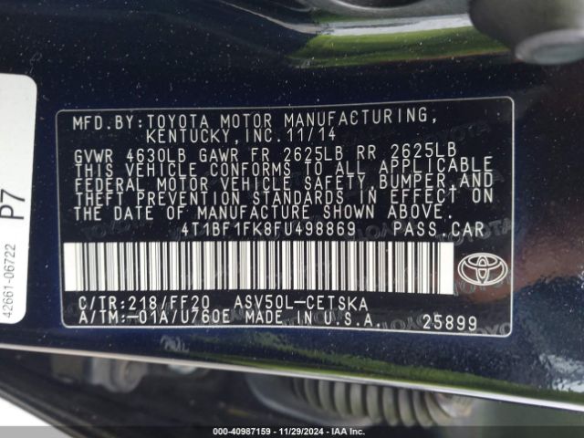 Photo 8 VIN: 4T1BF1FK8FU498869 - TOYOTA CAMRY 