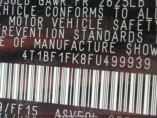 Photo 8 VIN: 4T1BF1FK8FU499939 - TOYOTA CAMRY 