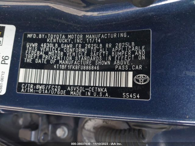 Photo 8 VIN: 4T1BF1FK8FU886846 - TOYOTA CAMRY 