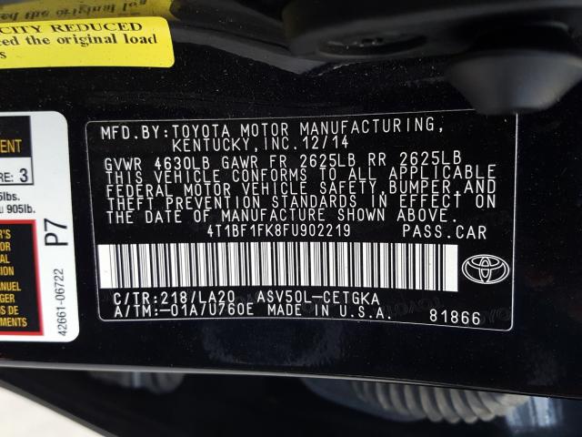 Photo 9 VIN: 4T1BF1FK8FU902219 - TOYOTA CAMRY LE 