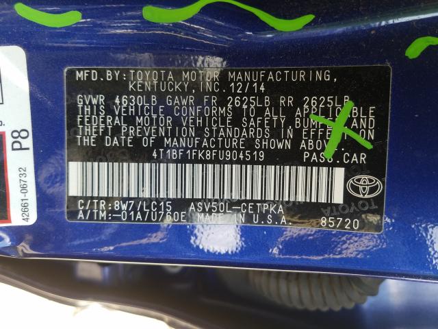 Photo 9 VIN: 4T1BF1FK8FU904519 - TOYOTA CAMRY LE 