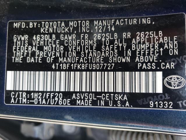 Photo 12 VIN: 4T1BF1FK8FU907727 - TOYOTA CAMRY LE 