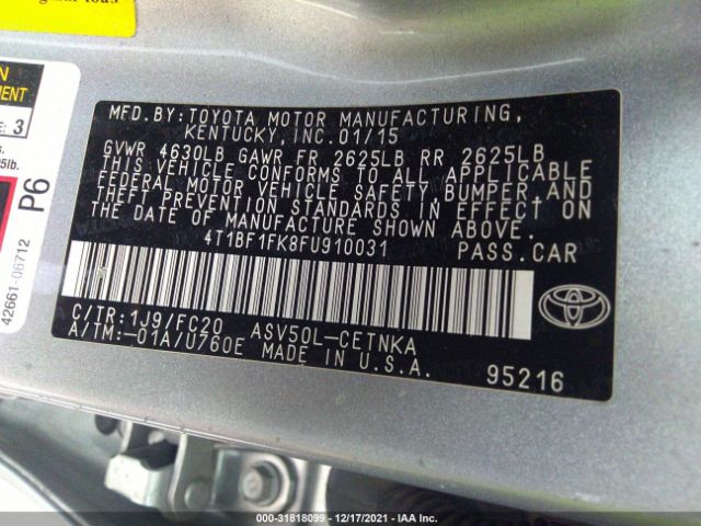 Photo 8 VIN: 4T1BF1FK8FU910031 - TOYOTA CAMRY 