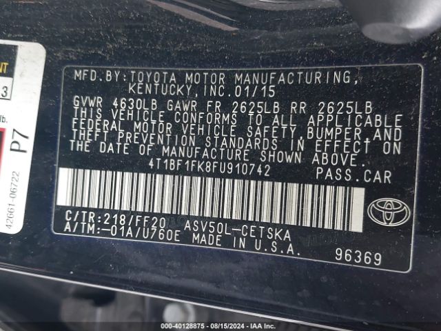 Photo 8 VIN: 4T1BF1FK8FU910742 - TOYOTA CAMRY 