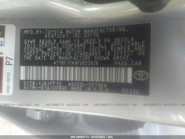 Photo 8 VIN: 4T1BF1FK8FU922826 - TOYOTA CAMRY 