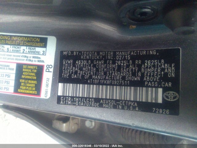 Photo 8 VIN: 4T1BF1FK8FU927511 - TOYOTA CAMRY 