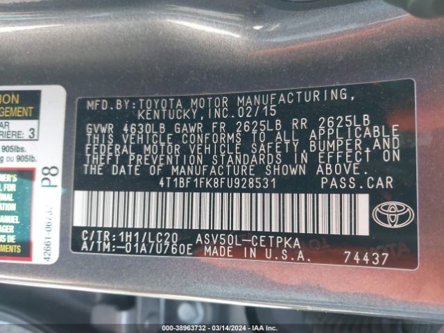 Photo 8 VIN: 4T1BF1FK8FU928531 - TOYOTA CAMRY 