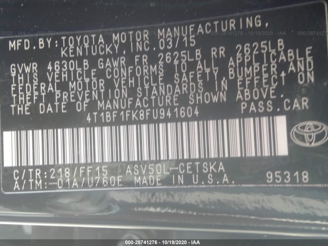 Photo 8 VIN: 4T1BF1FK8FU941604 - TOYOTA CAMRY 