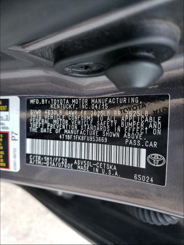 Photo 9 VIN: 4T1BF1FK8FU953669 - TOYOTA CAMRY LE 