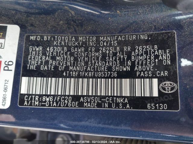 Photo 8 VIN: 4T1BF1FK8FU953736 - TOYOTA CAMRY 