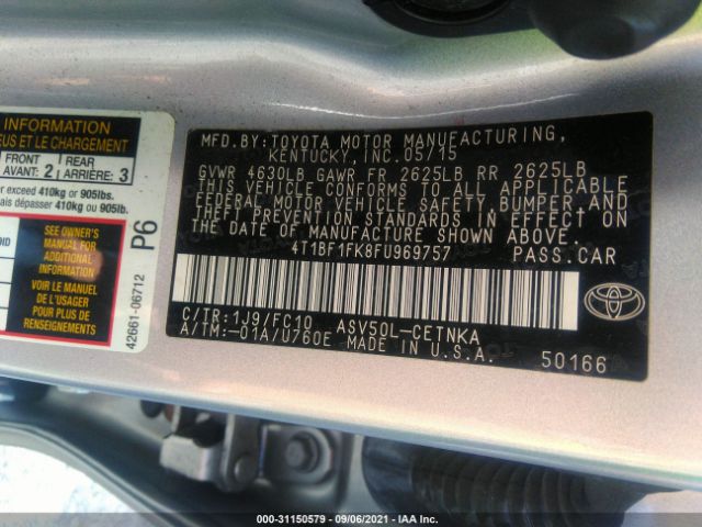 Photo 8 VIN: 4T1BF1FK8FU969757 - TOYOTA CAMRY 