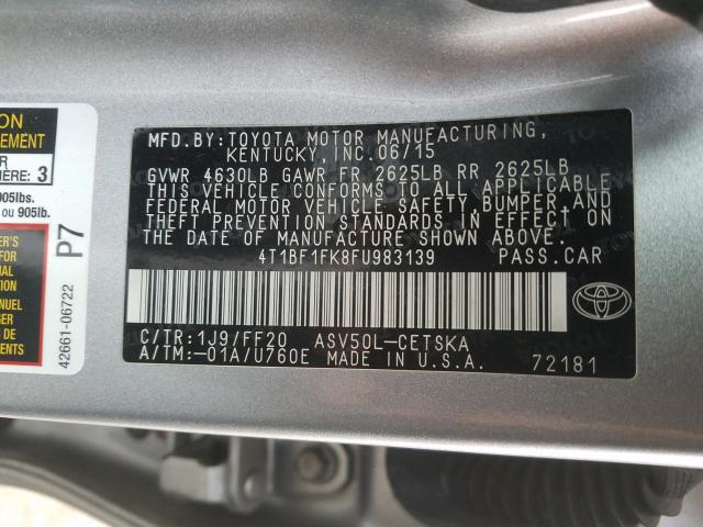 Photo 9 VIN: 4T1BF1FK8FU983139 - TOYOTA CAMRY LE 