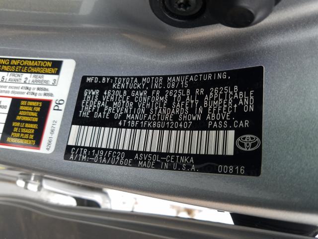 Photo 9 VIN: 4T1BF1FK8GU120407 - TOYOTA CAMRY LE 