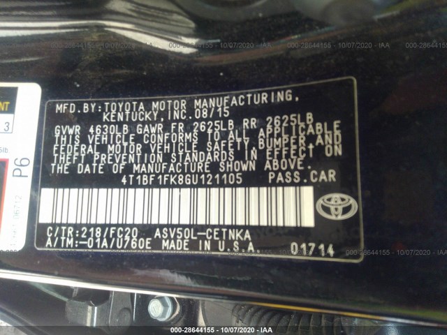 Photo 8 VIN: 4T1BF1FK8GU121105 - TOYOTA CAMRY 