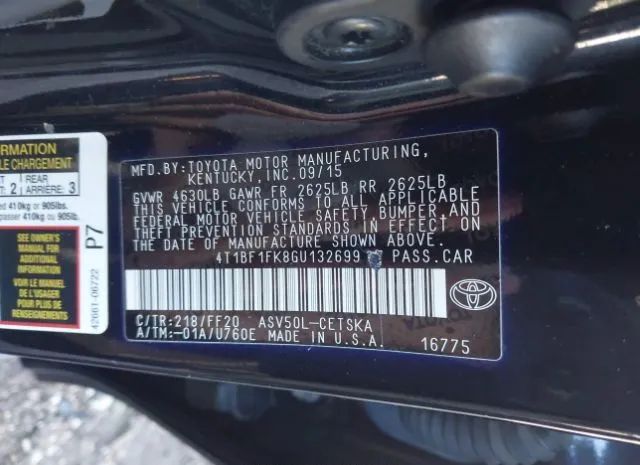 Photo 8 VIN: 4T1BF1FK8GU132699 - TOYOTA CAMRY 