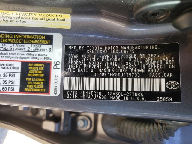 Photo 9 VIN: 4T1BF1FK8GU139703 - TOYOTA CAMRY LE 