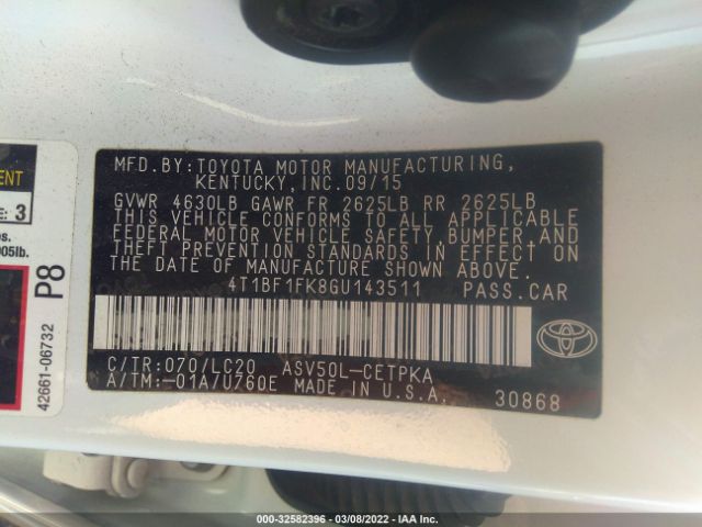 Photo 8 VIN: 4T1BF1FK8GU143511 - TOYOTA CAMRY 