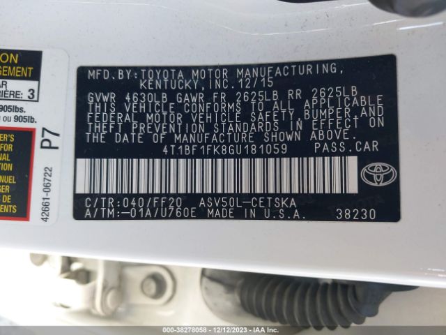 Photo 8 VIN: 4T1BF1FK8GU181059 - TOYOTA CAMRY 