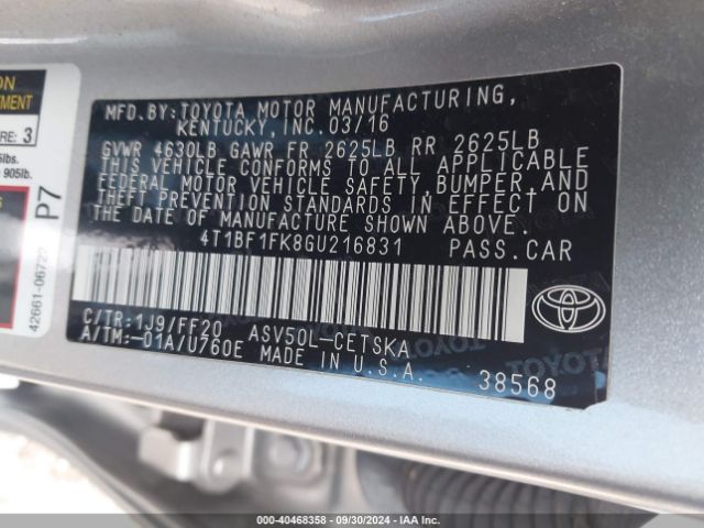 Photo 8 VIN: 4T1BF1FK8GU216831 - TOYOTA CAMRY 