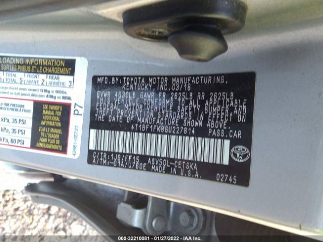 Photo 8 VIN: 4T1BF1FK8GU227814 - TOYOTA CAMRY 