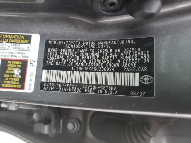 Photo 9 VIN: 4T1BF1FK8GU230924 - TOYOTA CAMRY LE 