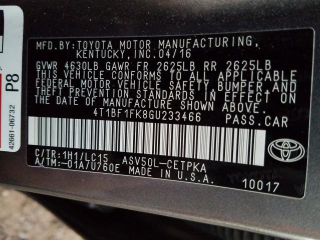 Photo 9 VIN: 4T1BF1FK8GU233466 - TOYOTA CAMRY LE 