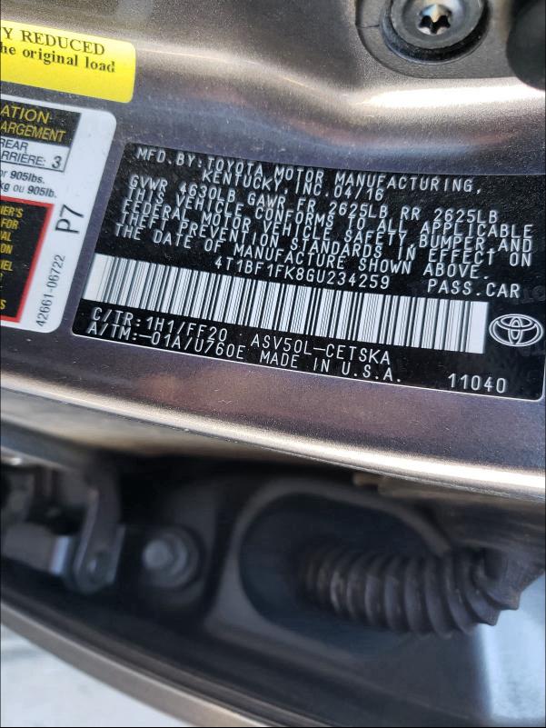 Photo 9 VIN: 4T1BF1FK8GU234259 - TOYOTA CAMRY LE 