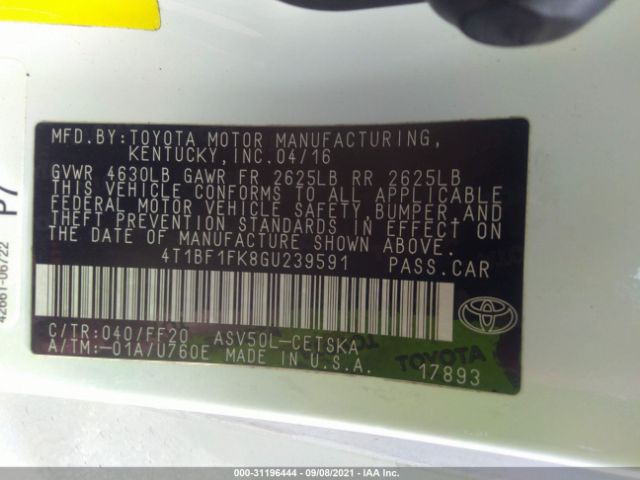 Photo 8 VIN: 4T1BF1FK8GU239591 - TOYOTA CAMRY 