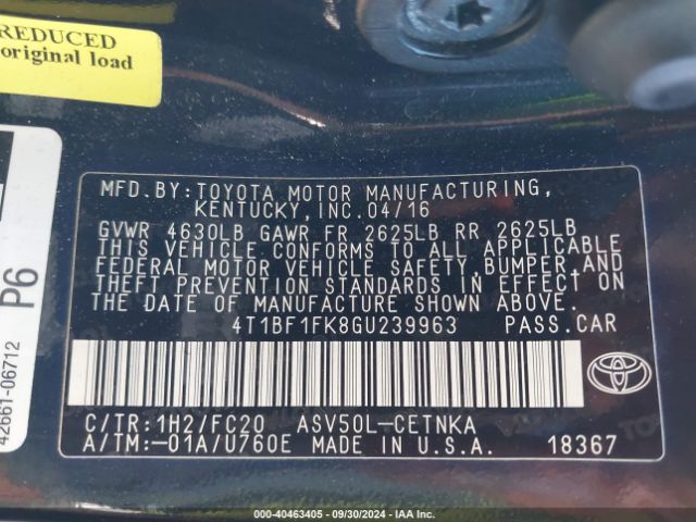 Photo 8 VIN: 4T1BF1FK8GU239963 - TOYOTA CAMRY 