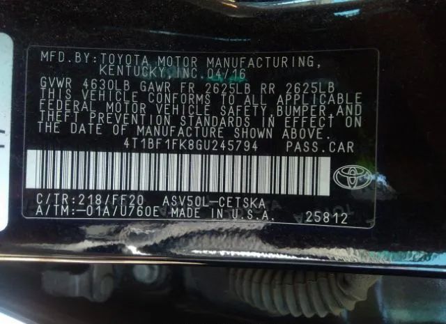 Photo 8 VIN: 4T1BF1FK8GU245794 - TOYOTA CAMRY 