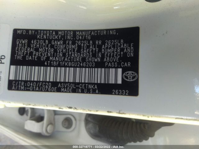 Photo 8 VIN: 4T1BF1FK8GU246203 - TOYOTA CAMRY 