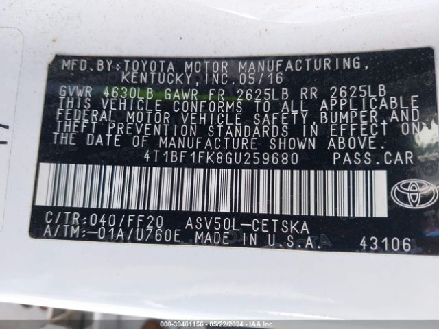 Photo 8 VIN: 4T1BF1FK8GU259680 - TOYOTA CAMRY 