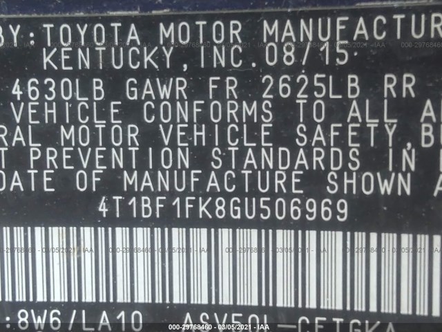 Photo 8 VIN: 4T1BF1FK8GU506969 - TOYOTA CAMRY 