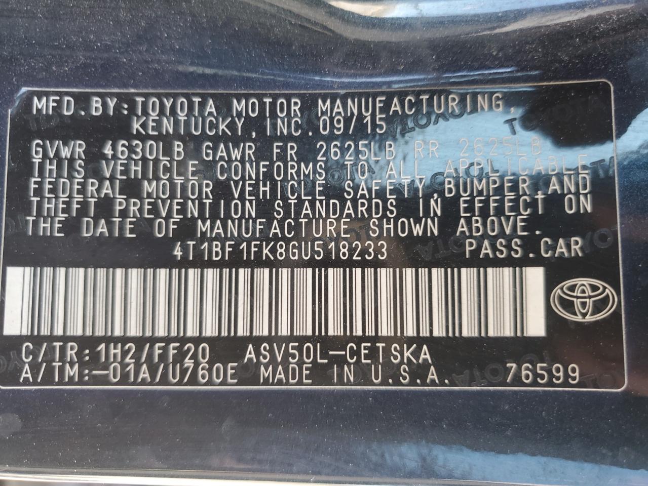 Photo 11 VIN: 4T1BF1FK8GU518233 - TOYOTA CAMRY 