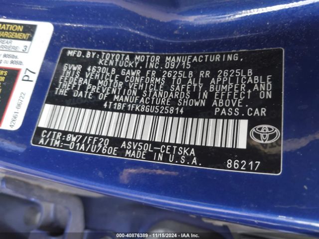 Photo 8 VIN: 4T1BF1FK8GU525814 - TOYOTA CAMRY 