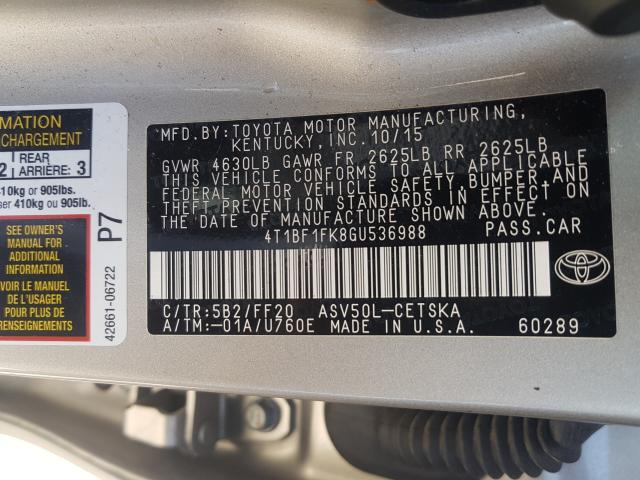 Photo 9 VIN: 4T1BF1FK8GU536988 - TOYOTA CAMRY LE 