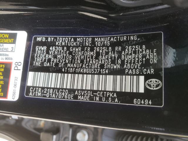 Photo 9 VIN: 4T1BF1FK8GU537154 - TOYOTA CAMRY LE 