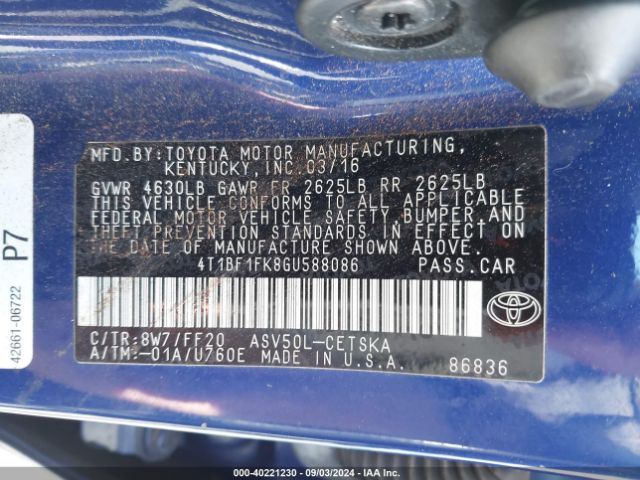 Photo 8 VIN: 4T1BF1FK8GU588086 - TOYOTA CAMRY 