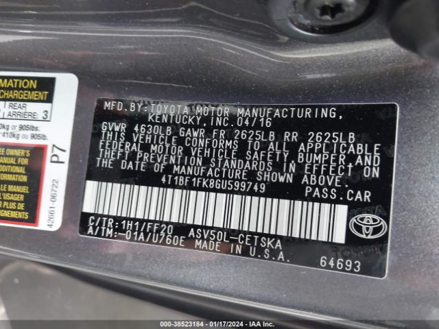 Photo 8 VIN: 4T1BF1FK8GU599749 - TOYOTA CAMRY 