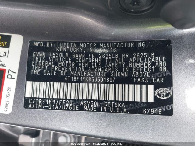 Photo 8 VIN: 4T1BF1FK8GU601807 - TOYOTA CAMRY 