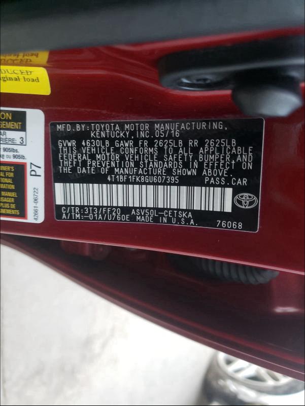 Photo 9 VIN: 4T1BF1FK8GU607395 - TOYOTA CAMRY LE 