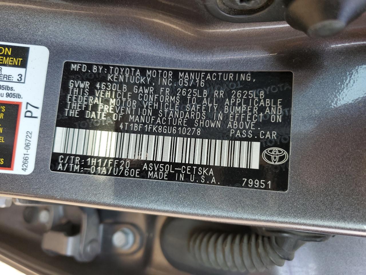 Photo 12 VIN: 4T1BF1FK8GU610278 - TOYOTA CAMRY 