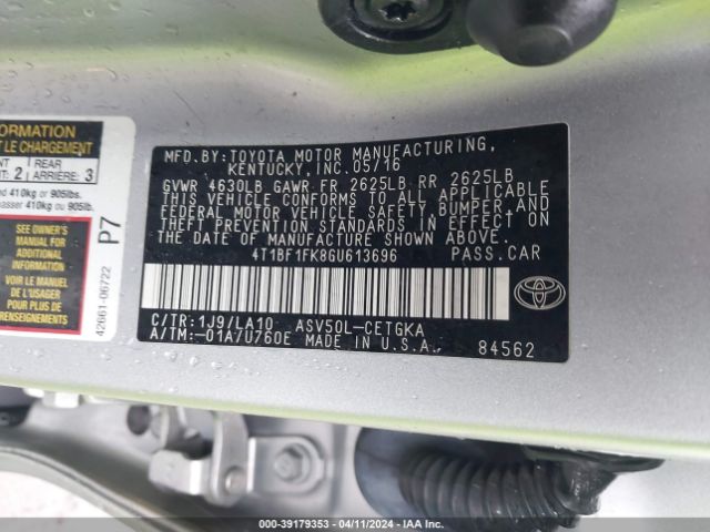 Photo 8 VIN: 4T1BF1FK8GU613696 - TOYOTA CAMRY 