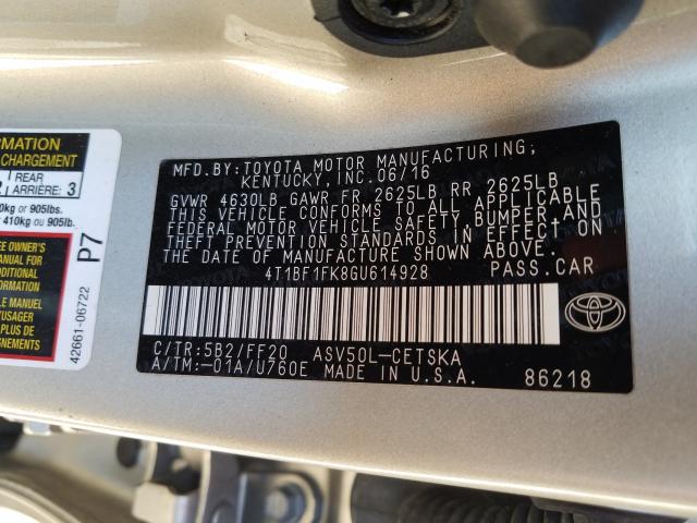 Photo 9 VIN: 4T1BF1FK8GU614928 - TOYOTA CAMRY LE 