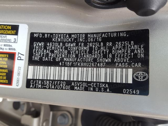 Photo 9 VIN: 4T1BF1FK8HU267487 - TOYOTA CAMRY LE 